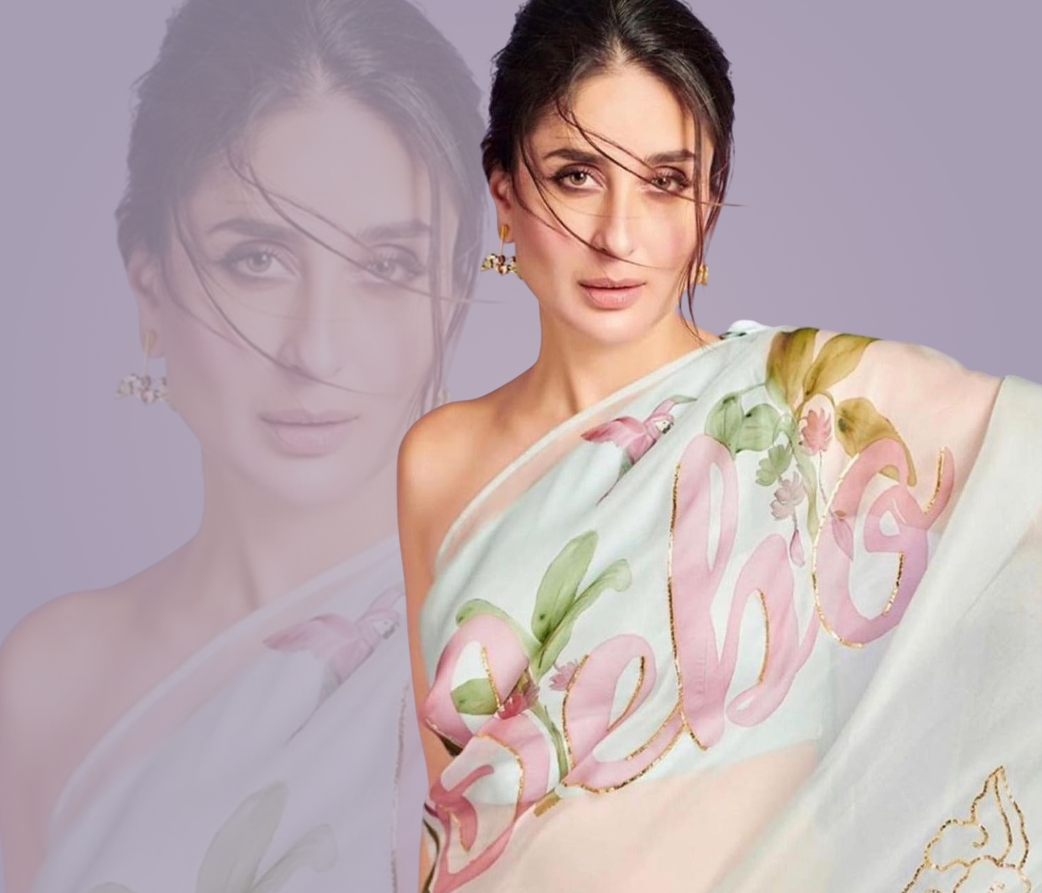 Hand Painted Pastel Mint Organza Bebo Name saree